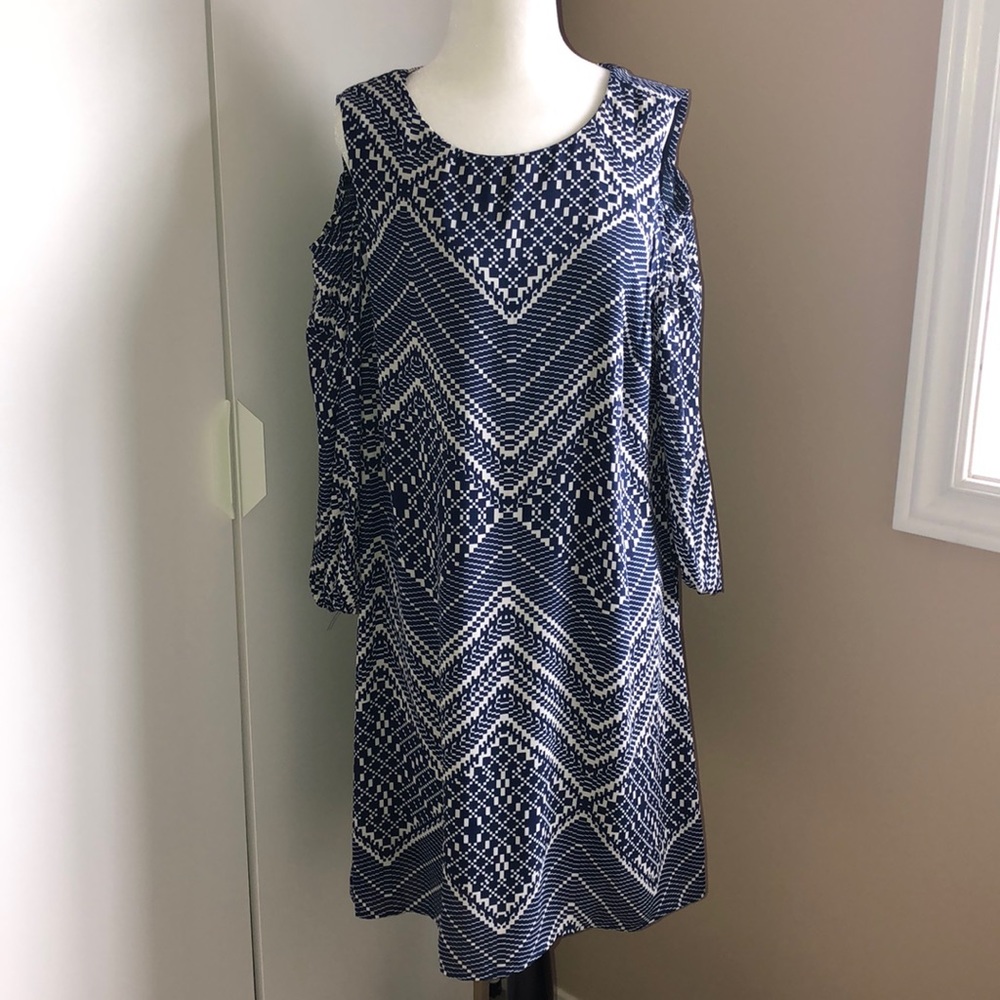 Blue & white print dress by AUW